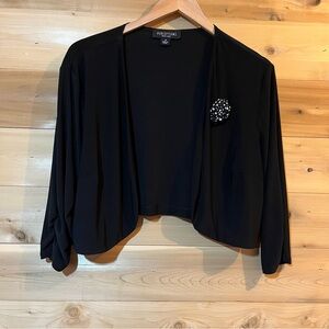 Perceptions New York Black Polkadot Rosette Cropped Open Cardigan